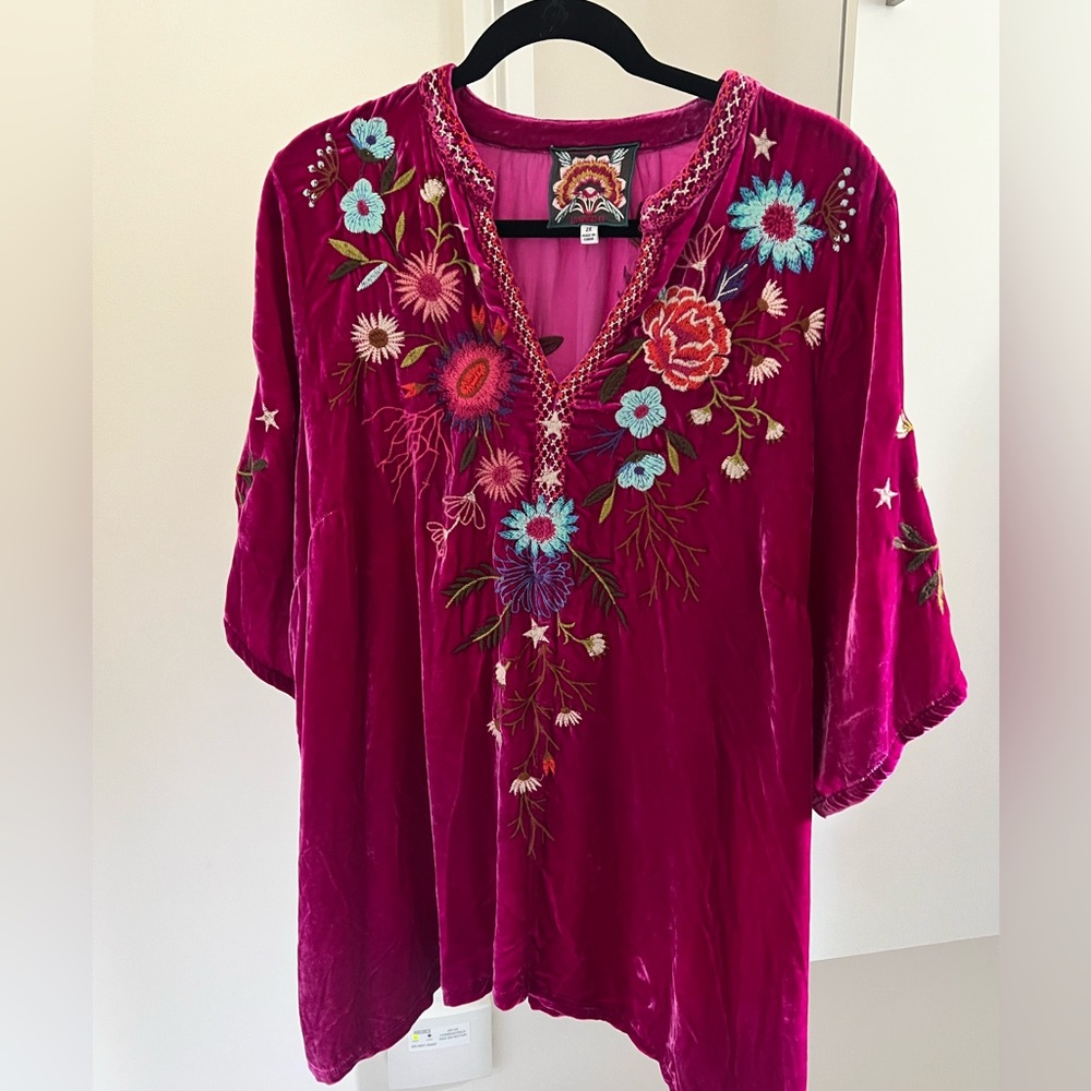 Johnny Was Velvet embroidered top